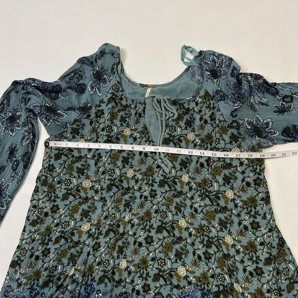 Free People Dress Womens Medium Lucky Loosey Mini Tunic Blue Paisley Floral Boho - Picture 4 of 11